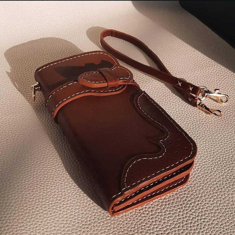 کیف پول کتی با جای موبایل چرم طبیعی دستساز